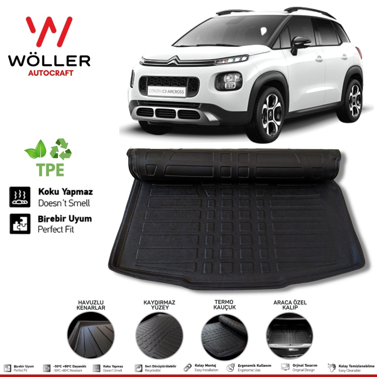 Citroen C3 Aircross Bagaj Havuzu 2017 2021 3D Wöller Ultraflex Esnek