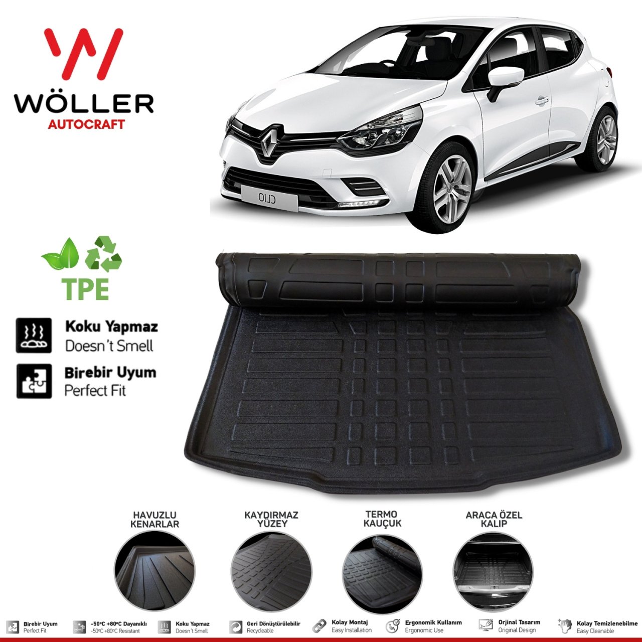 Renault Clio 4 Bagaj Havuzu 2012 2019 Arası 3D Wöller Ultraflex Esnek