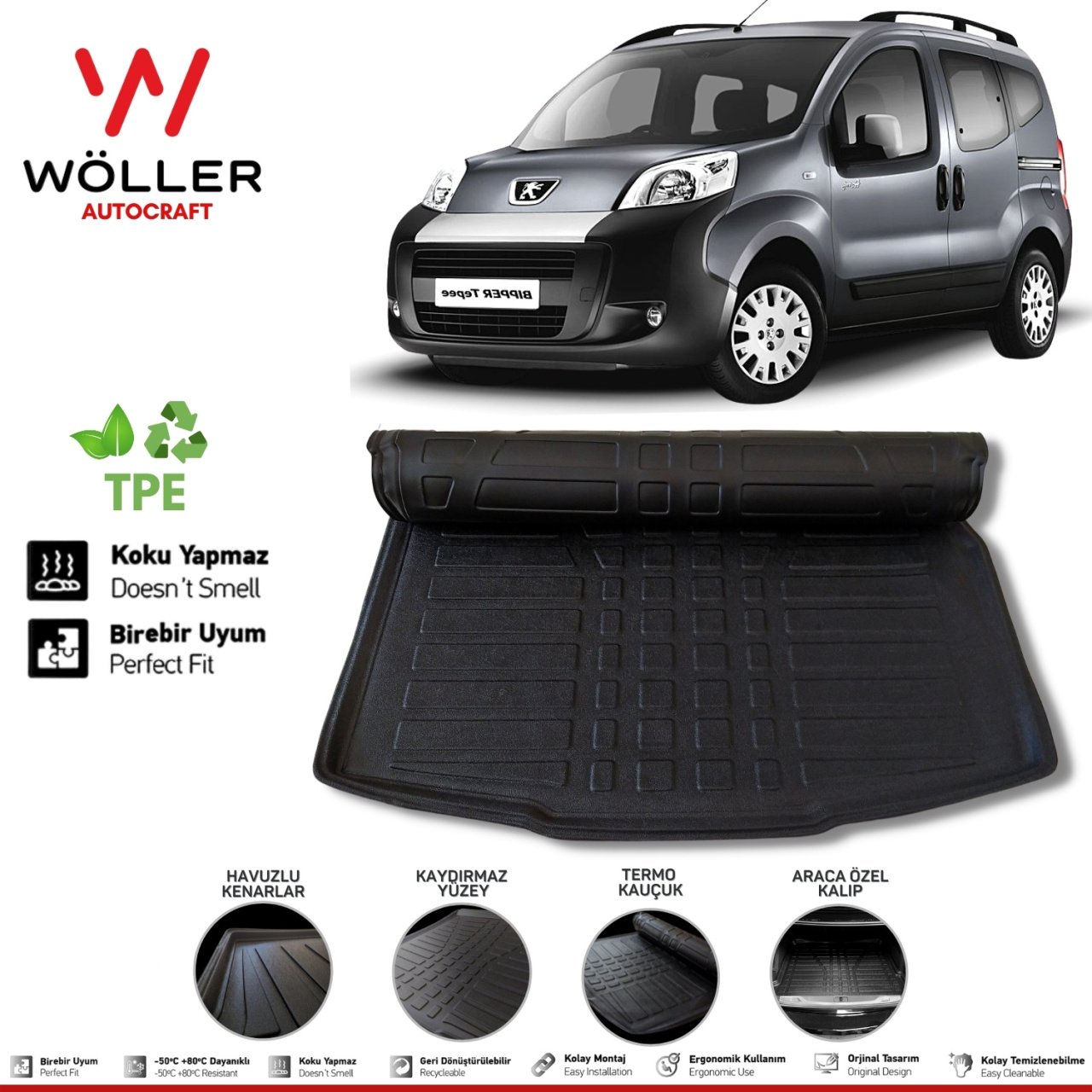 Peugeot Bipper Bagaj Havuzu 2007 2020 Arası 3D Wöller Ultraflex Esnek