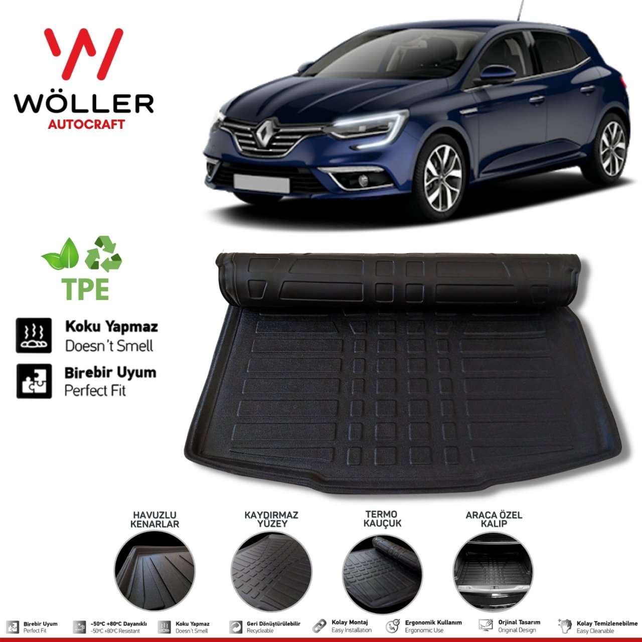 Renault Megane 4 Hatchback Bagaj Havuzu 2016 2022 Arası 3D Wöller Ultraflex Esnek