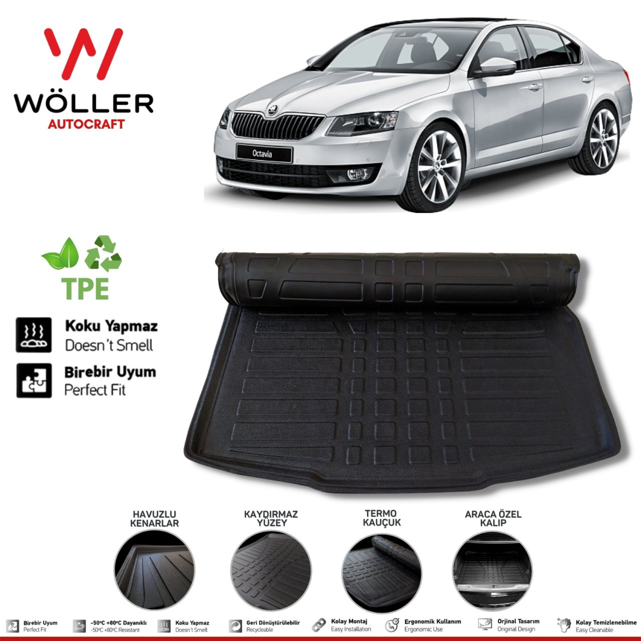 Skoda Octavia Bagaj Havuzu 2013 2020 Arası 3D Wöller Ultraflex Esnek