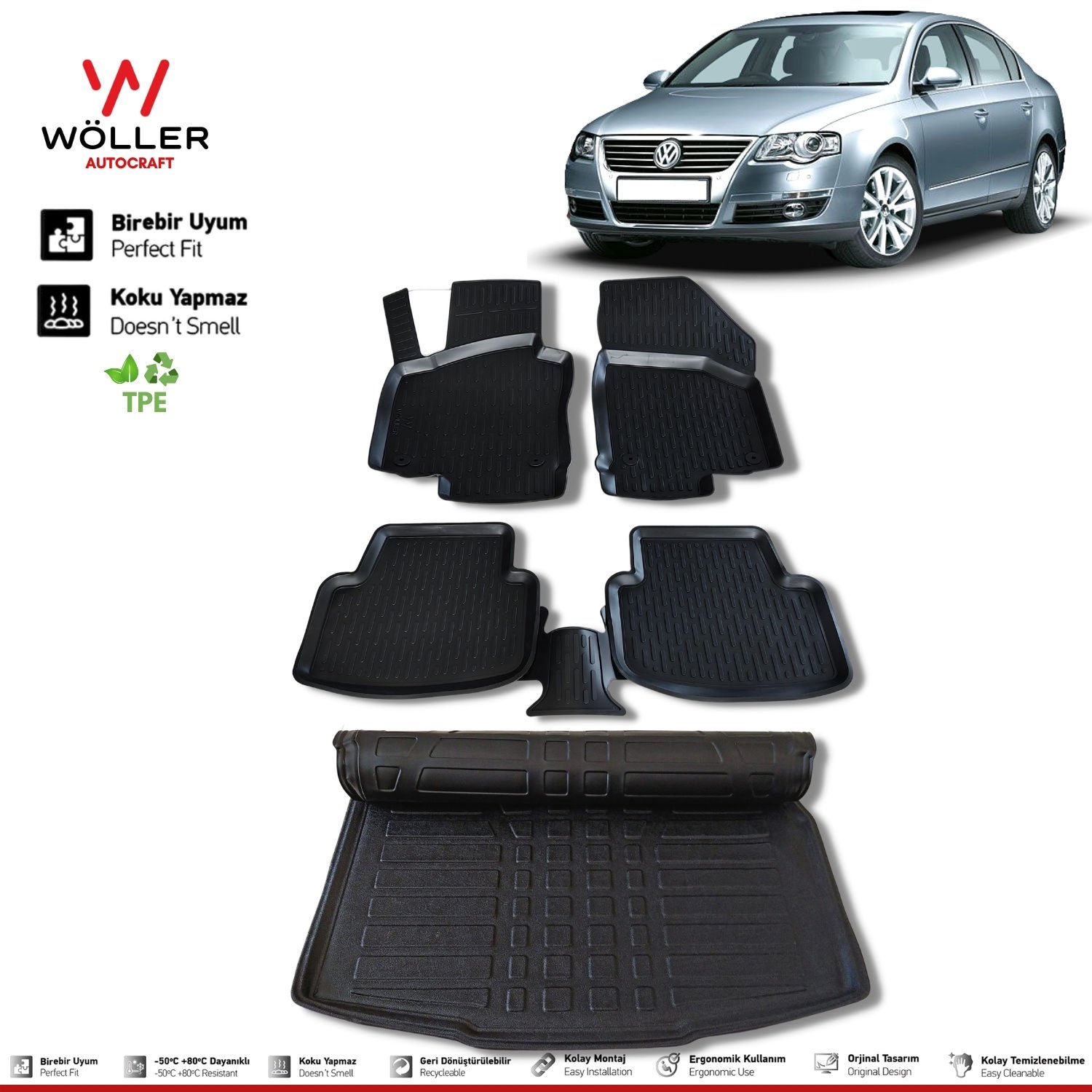 Vw Passat B6 Paspas Bagaj Havuzu 2005 2010 Arası 3d Ultraflex Set