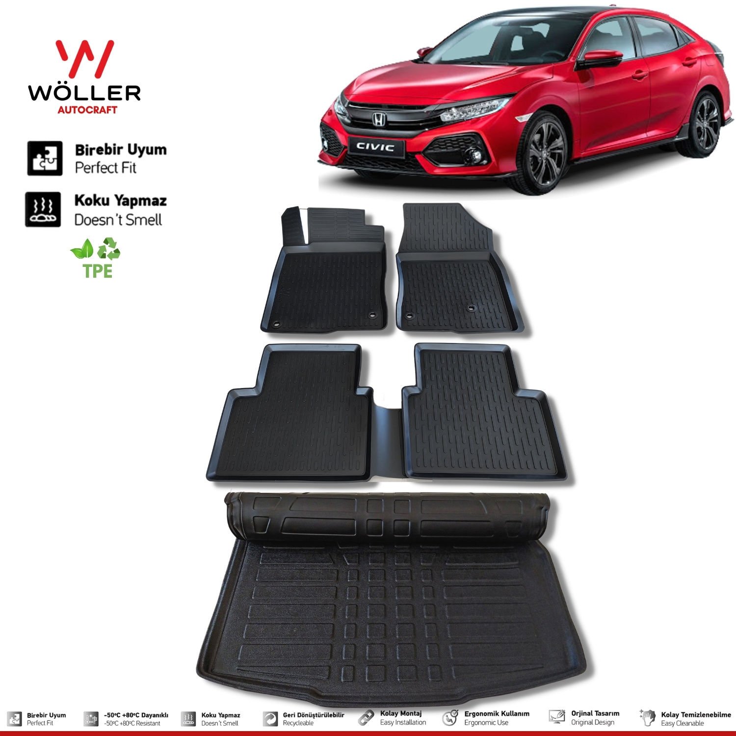 Honda Civic Fc5 Hatchback Paspas Bagaj Havuzu 2016 Sonrası 3d Ultraflex Set