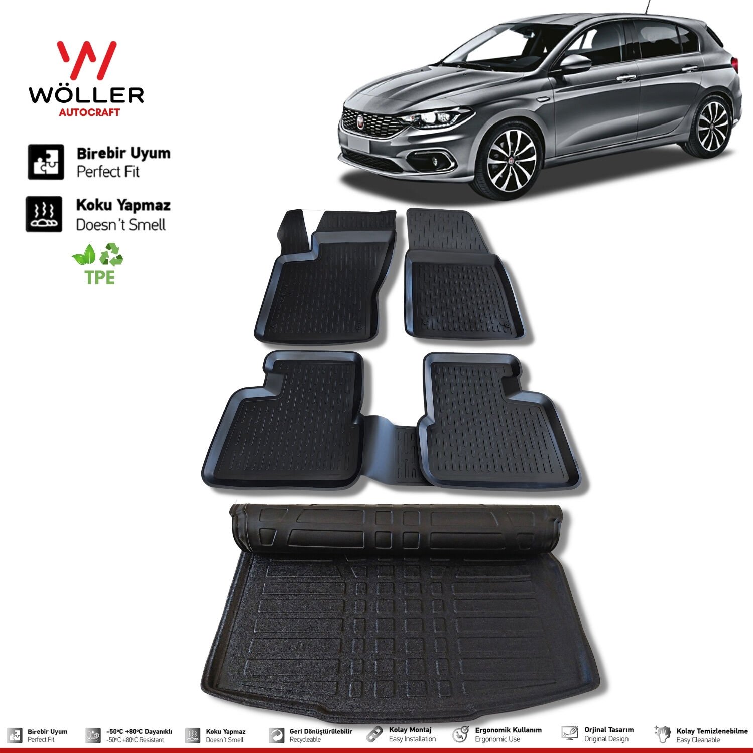 Fiat Egea Paspas Bagaj Havuzu Set Hatchback 2015 2024 Arası 3d Ultraflex Set