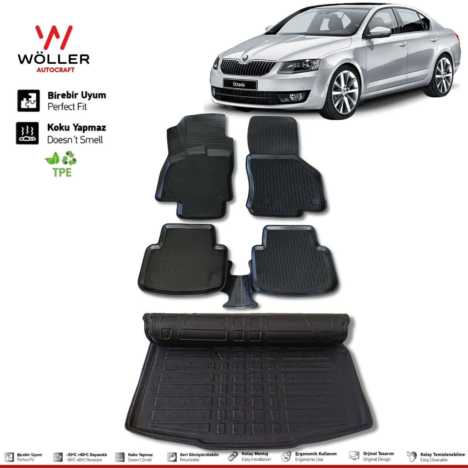 Skoda Octavia Paspas Bagaj Havuzu Set 2013 2019 Arası 3d Ultraflex Set