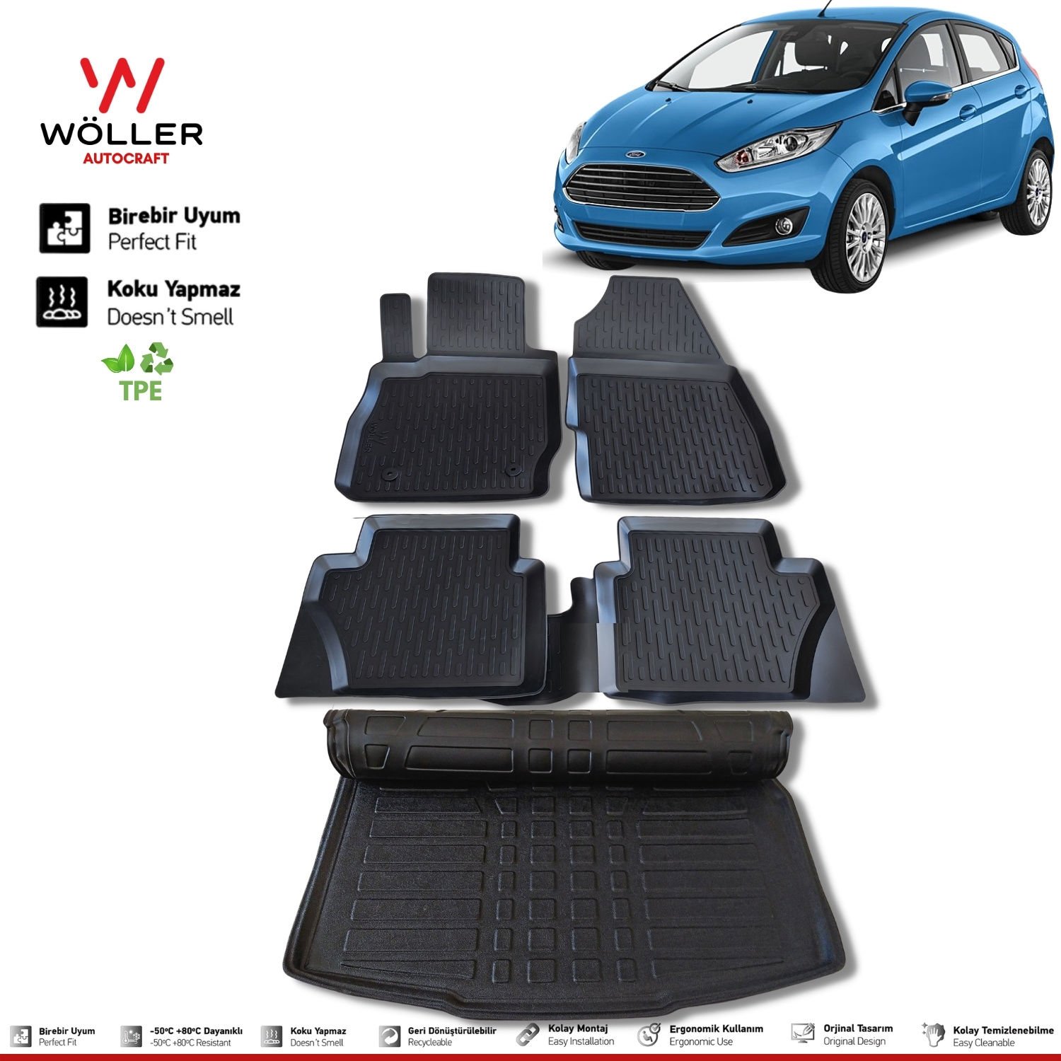 Ford Fiesta Paspas Bagaj Havuzu Set 2009 2017 Arası 3d Ultraflex Set