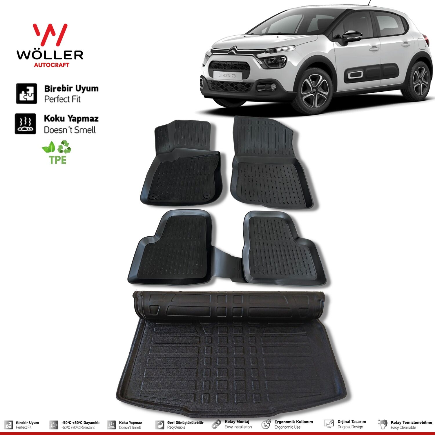 Citroen C3 Paspas Bagaj Havuzu Set 2017 Sonrası 3d Wöller Ultraflex Set