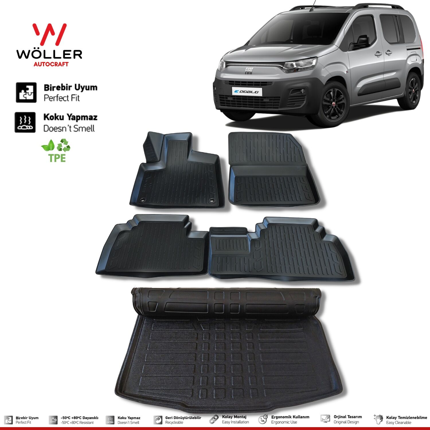 Fiat Doblo Paspas Bagaj Havuzu Set 2023 Sonrası 3d Ultraflex Set