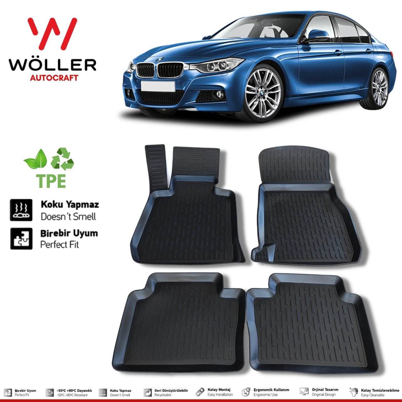 Bmw 3 Serisi F30 Paspas 2013 2019 Arası 3d Havuzlu Wöller Paspas