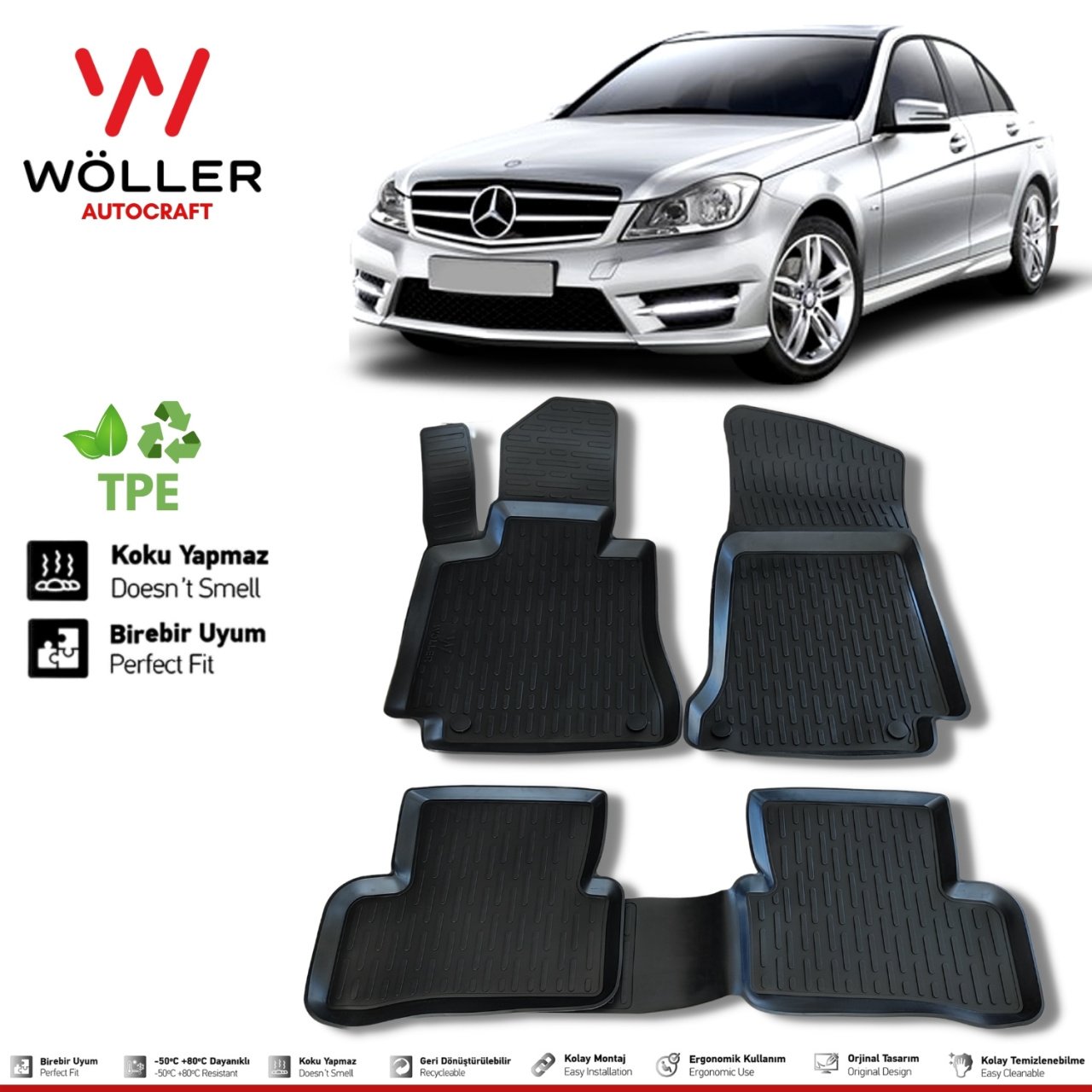 Mercedes C Serisi W204 Paspas 2007 2013 Arası 3d Havuzlu Wöller Paspas