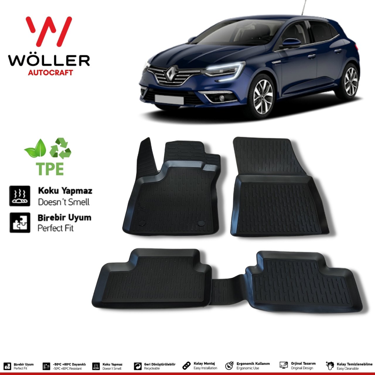 Renault Megane 4 Paspas Hatchback 2016 2022 Arası 3d Havuzlu Wöller Paspas