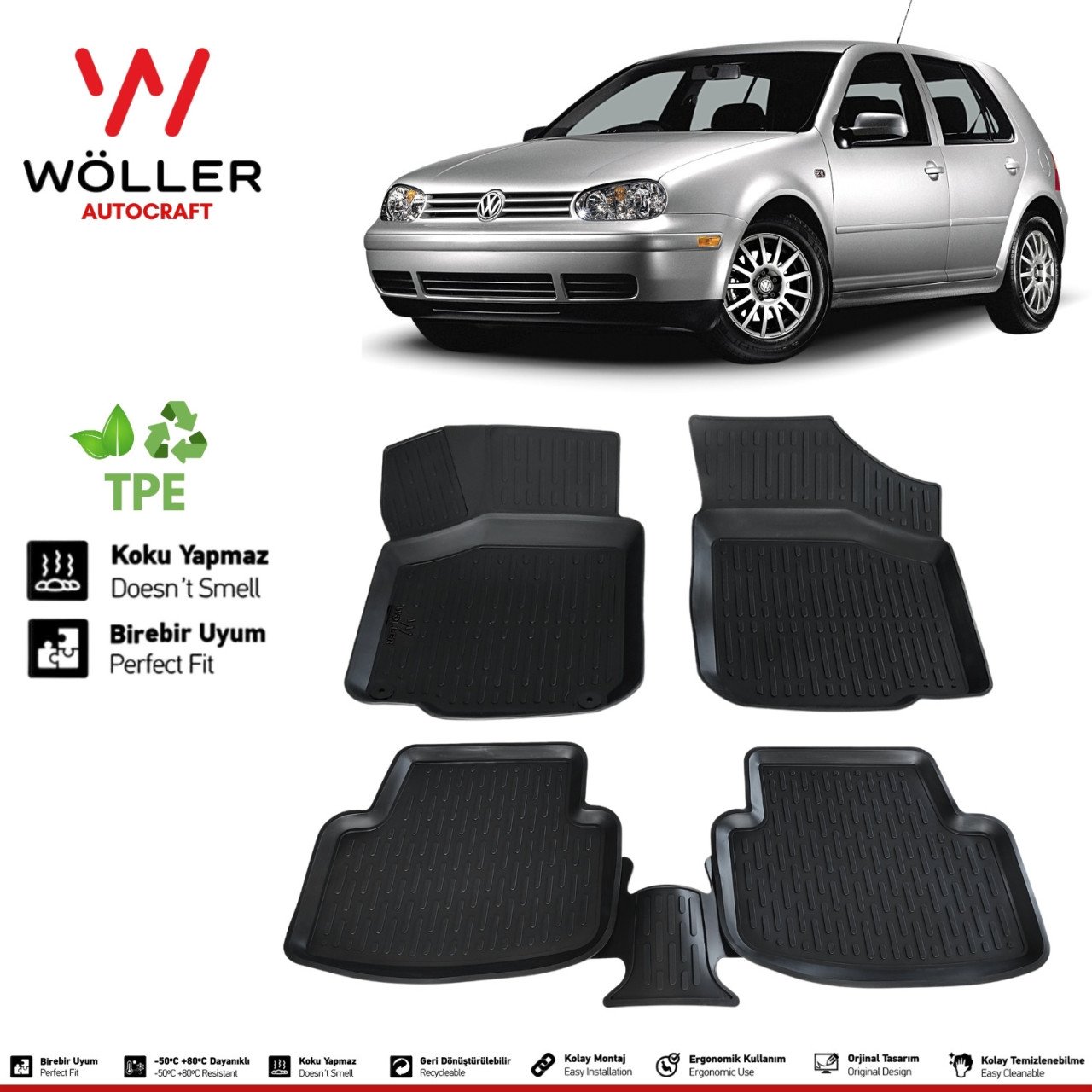 Volkswagen Golf 4 Paspas 1998 2004 Arası 3d Havuzlu Wöller Paspas