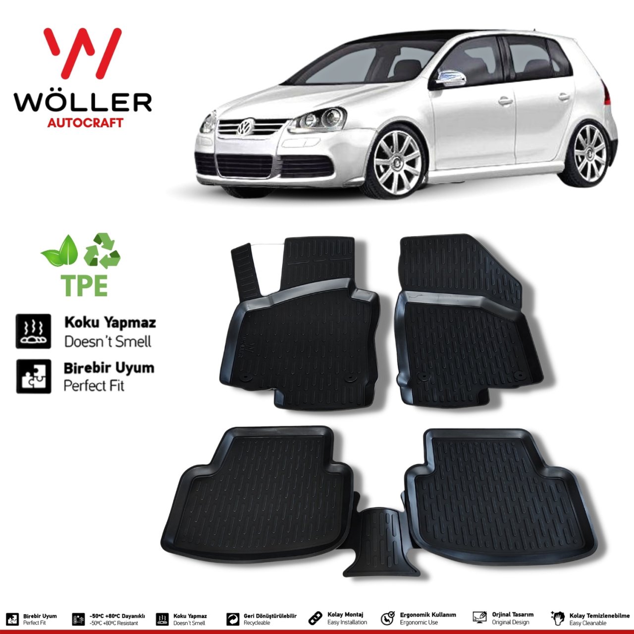 Volkswagen Golf 5 Paspas 2004 2008 Arası 3d Havuzlu Wöller Paspas