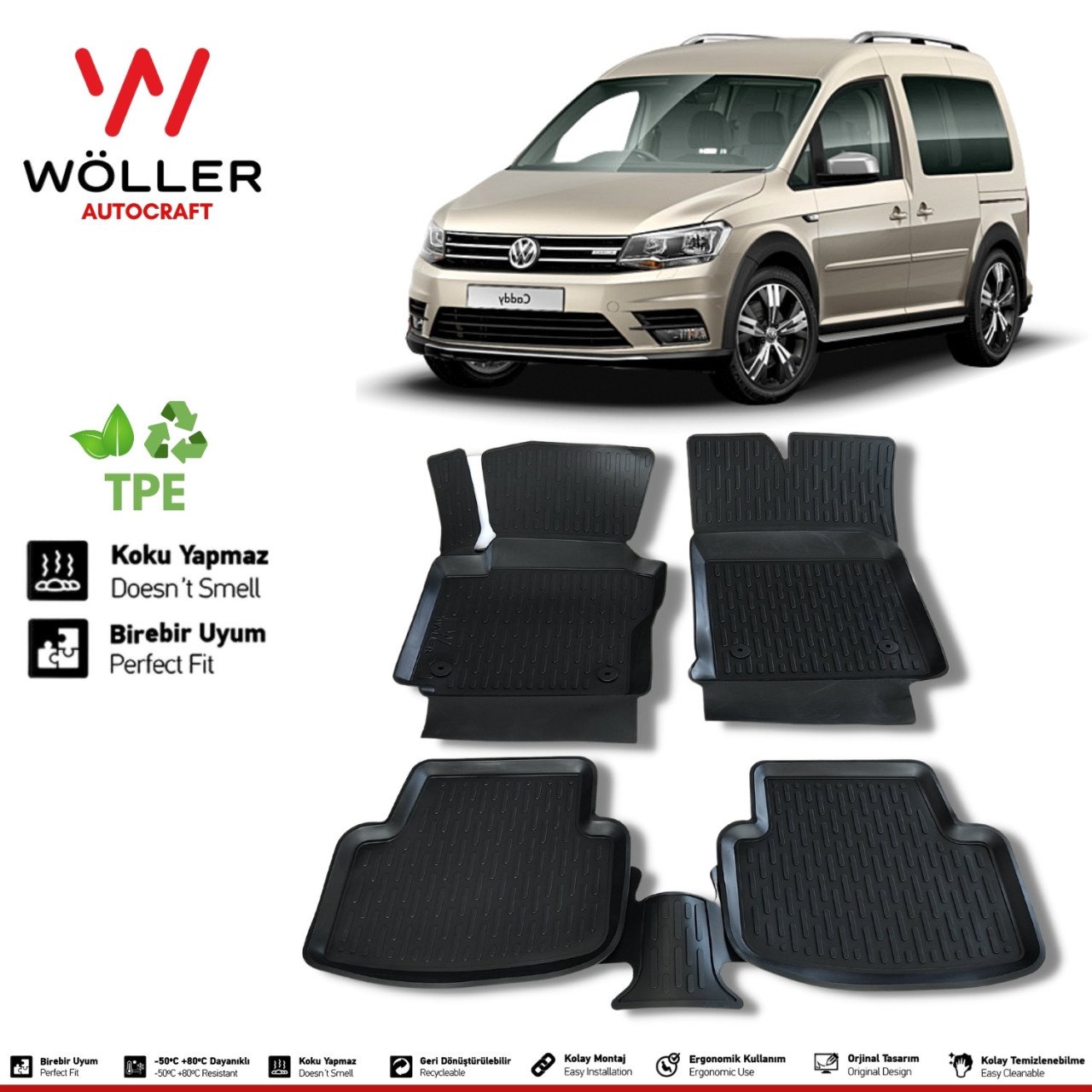 Volkswagen Caddy Paspas 2015 2020 Arası 3d Havuzlu Wöller Paspas