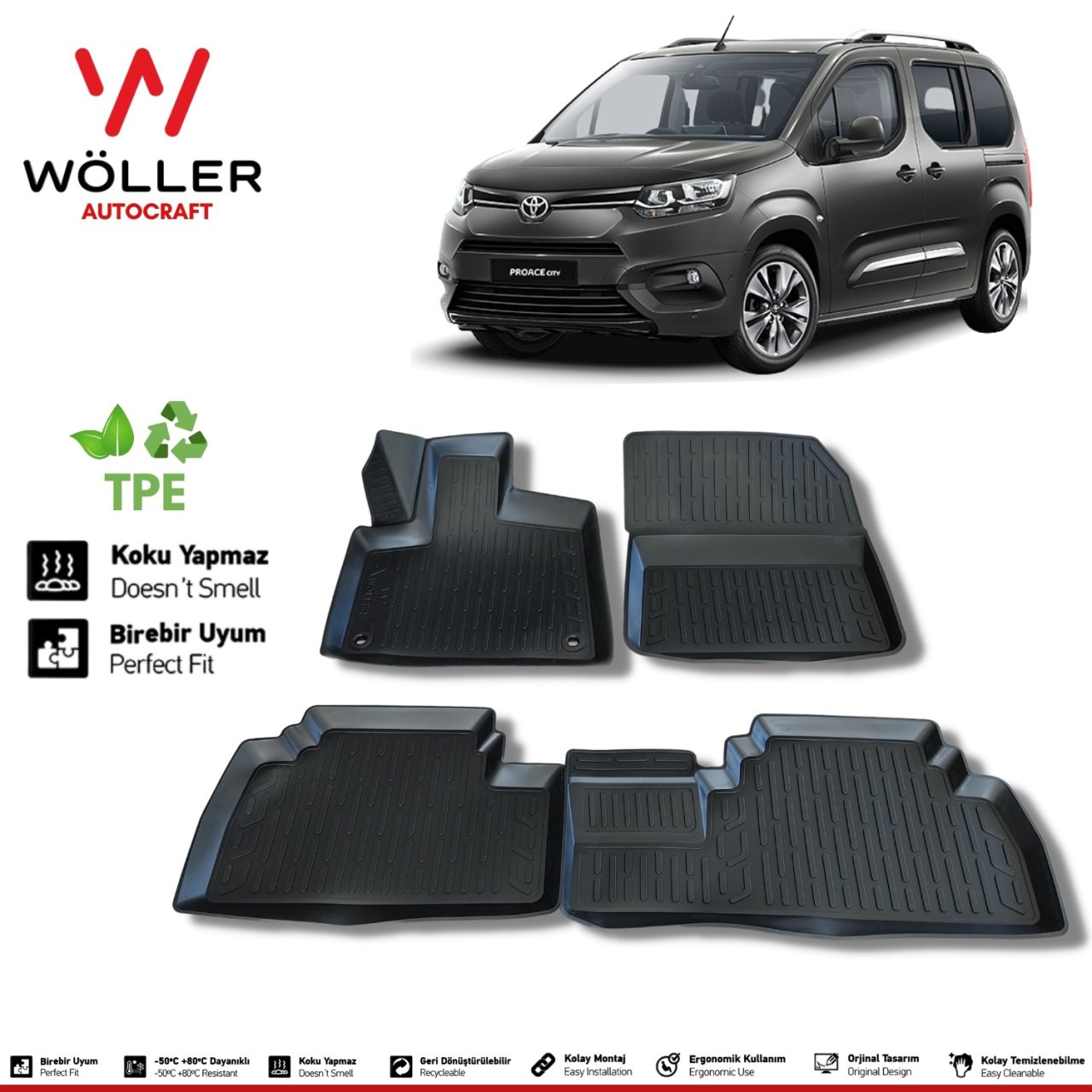 Toyota Proace City Paspas 2021 Sonrası 3d Havuzlu Wöller Paspas