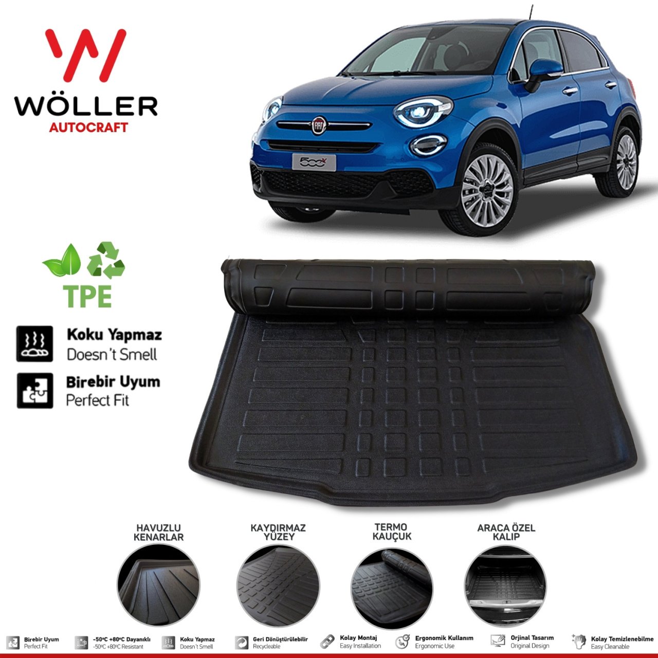 Fiat 500 X Bagaj Havuzu 2014 Sonrası 3D Wöller Ultraflex Esnek