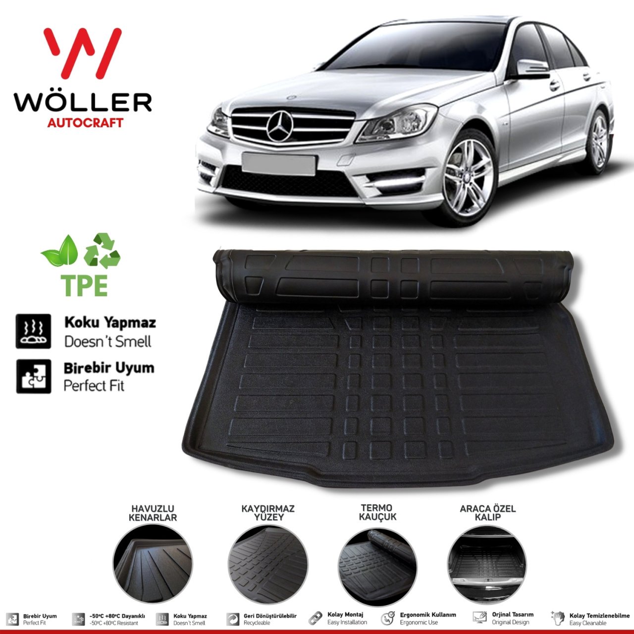 Mercedes C Serisi W204 Bagaj Havuzu 2007 2013 Arası 3D Wöller Ultraflex Esnek