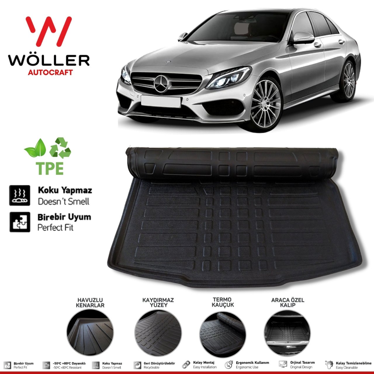 Mercedes C Serisi W205 Bagaj Havuzu 2014 Sonrası 3D Wöller Ultraflex Esnek