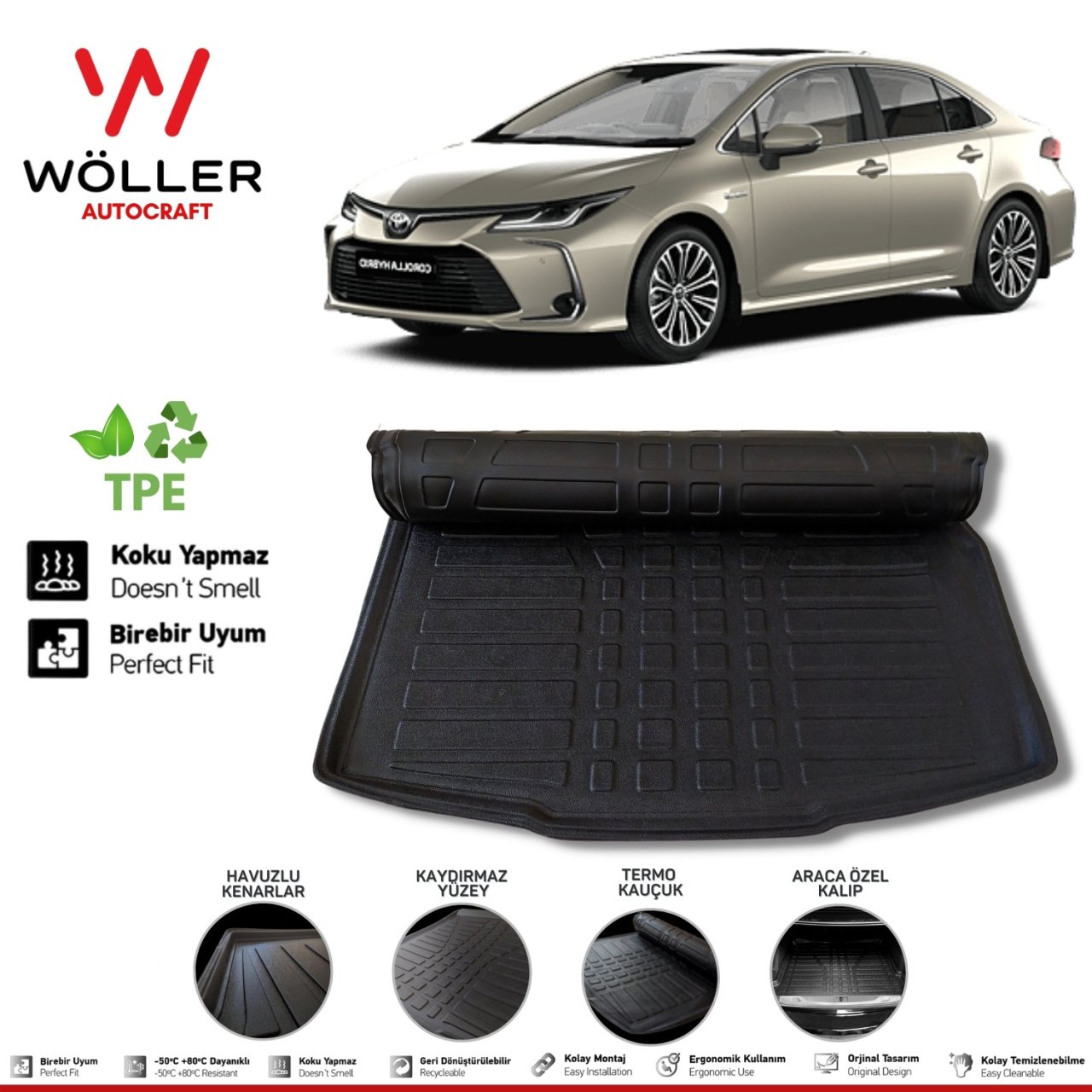 Toyota Corolla Bagaj Havuzu 2019 2024 Arası 3D Wöller Ultraflex Esnek