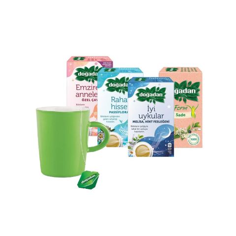 Doğadan Çay Seti Yeşil Kupa Hediyeli (Rahat Hisset, İyi Uykular, Emziren Anneler, Form Çay Sade)