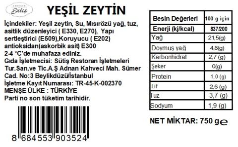 Yeşil Zeytin 750 gr