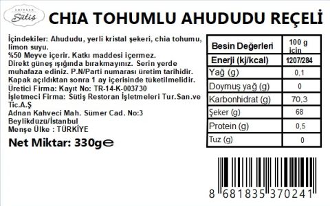 Chia Tohumlu Ahududu Reçeli 340 gr