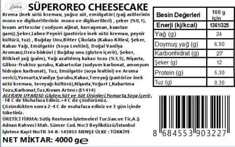 Süper Oreo Cheesecake (13 Dilim)