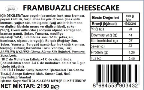 Frambuazlı Cheesecake (11 Dilim)