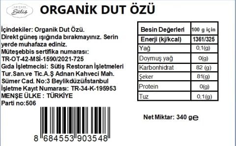 Organik Dut Özü 340 gr