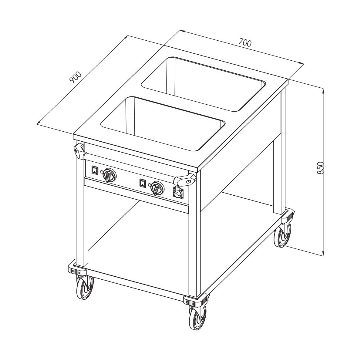 Öztiryakiler Hareketli Bain Marie Taban Raflı Elektrikli 3*GN1/1-200 Kontrol Paneli Yanda