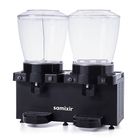 Samixir SM44 Panaromik Analog Twin Soğuk İçecek Dispenseri, 22+22 L, Fıskiyeli ve Karıştırıcılı, Siyah