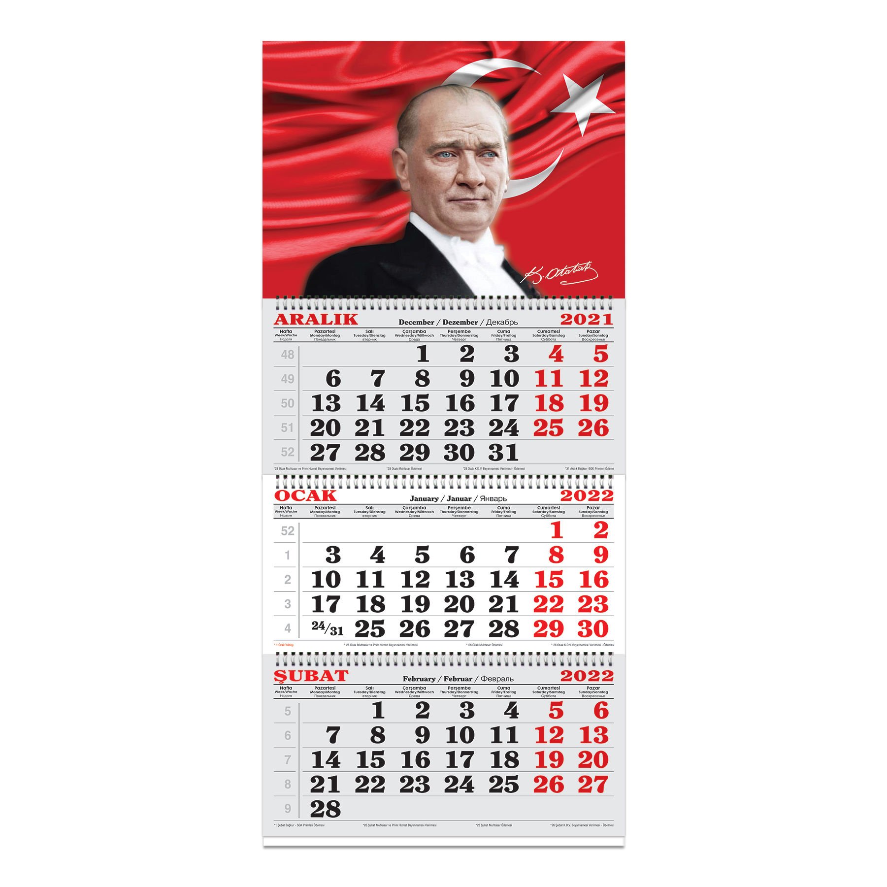 Keskin Color 3 Aylık Spiralli Denizci Takvim 2022 - Atatürk-1