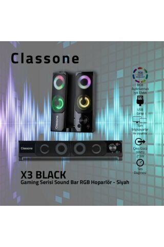 X3 Gamıng Soundbar , Rgb Hoparlör Siyah