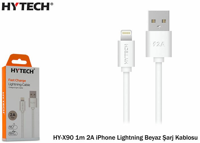 Hytech HY-X90 1m 2A iPhone Lightning Beyaz Şarj Kablosu