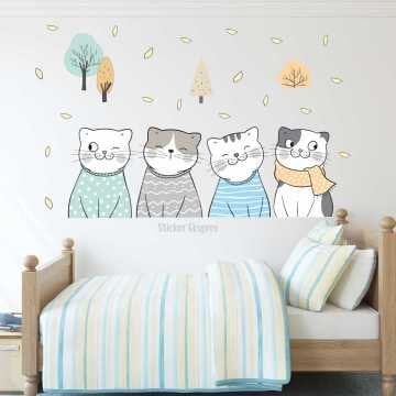 Sevimli Kediler Erkek Odası Sticker Seti