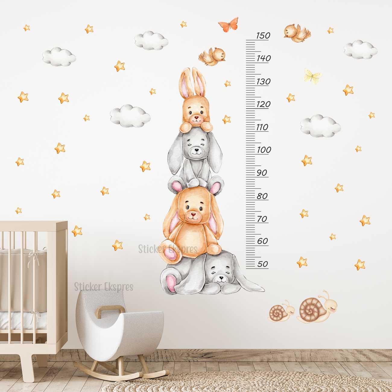 Sevimli Tavşanlar Boy Cetveli Duvar Sticker