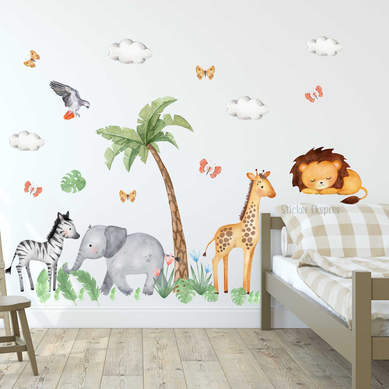 Mutlu Safari Hayvanlar Çocuk Odası Sticker Seti