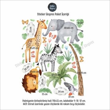 Mutlu Safari Hayvanlar Çocuk Odası Sticker Seti