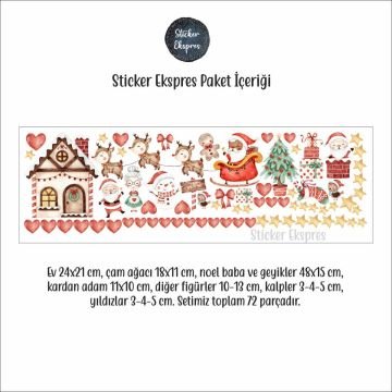 Şirin Ev Noel Baba Kardan Adam Ve Kış Figürleri Yılbaşı Yeni Yıl Cam Duvar Kapı Sticker Seti