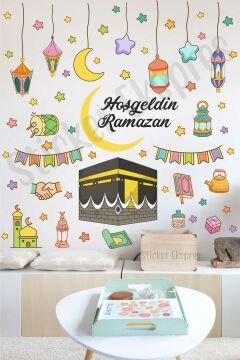 Kabe Ve Renkli Ramazan Fenerleri Ramazan Cam Duvar Kapı Sticker Seti