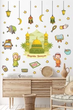 Cami Ve Ramazan Figürleri Cam Kapı Duvar Sticker Seti