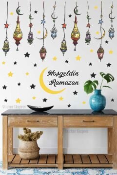 Ramazan Kandilleri Hoşgeldin Ramazan Cam Kapı Duvar Sticker Seti