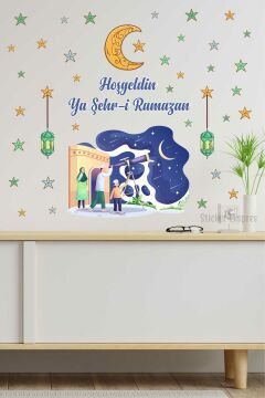 Hoşgeldin Ramazan Temalı Hilal Kandil Ve Yıldızlar Cam Kapı Duvar Sticker Seti