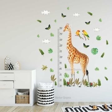Tropikal Zürafa Boy Cetveli Boy Ölçer Çocuk Odası Duvar Sticker Seti