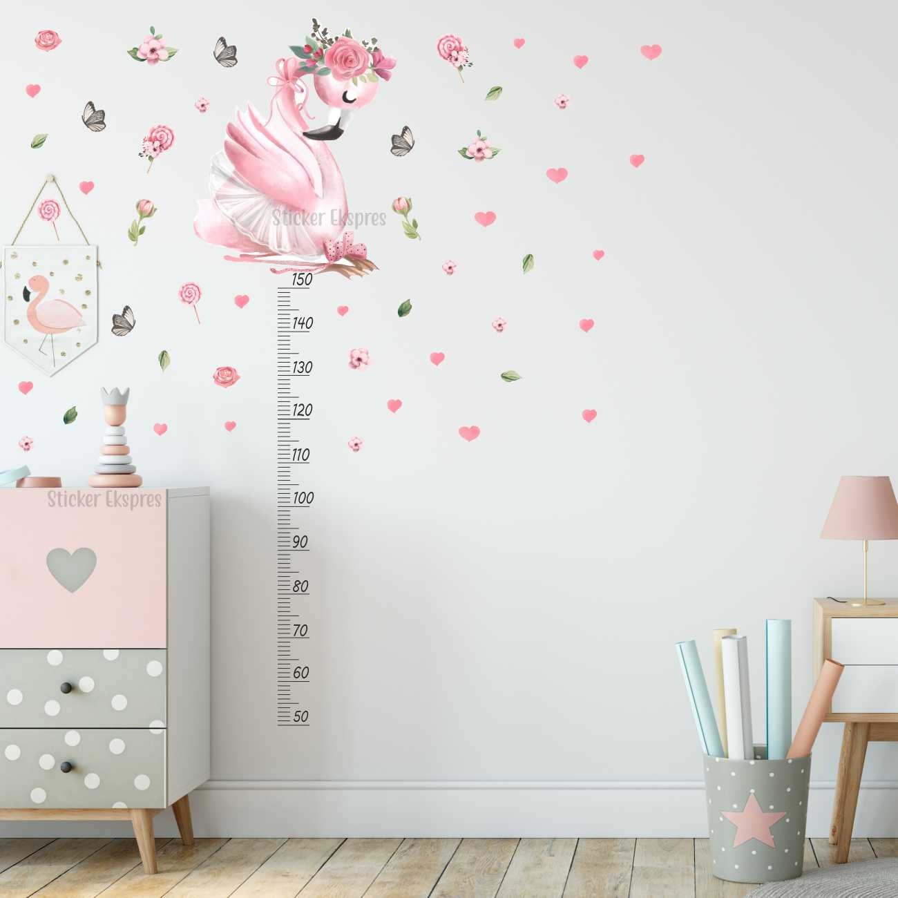 Flamingo Boy Cetveli Boy Ölçer Çocuk Odası Duvar Sticker Seti