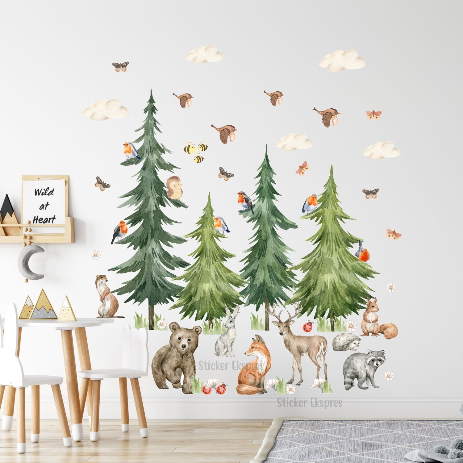 Ormanda Yaşam Ağaç Ve Hayvanlar Çocuk Odası Duvar Sticker Seti