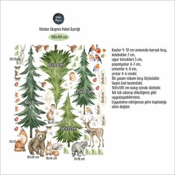 Ormanda Yaşam Ağaç Ve Hayvanlar Çocuk Odası Duvar Sticker Seti