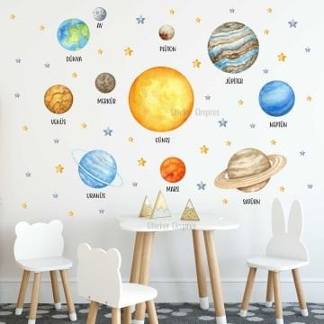 Türkçe İsimli Gezegenler Ve Yıldızlar Çocuk Odası Duvar Sticker Seti