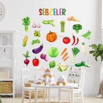 Sebzeler Eğitici Anaokulu Çocuk Odası Kreş Duvar Kapı Cam Sticker Seti