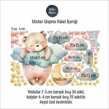Uyuyan Sevimli Kız Ayıcık Çocuk Odası Duvar Sticker Seti